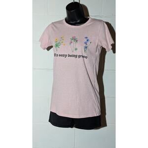 It's Easy Being Green T-Shirt Floral Graphic Tee Top Small
